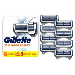Gillette SkinGuard Men's Razor Blade Refill for Sensitive Skin, 8 Blade Refills, WHITE,NAVY BLUE