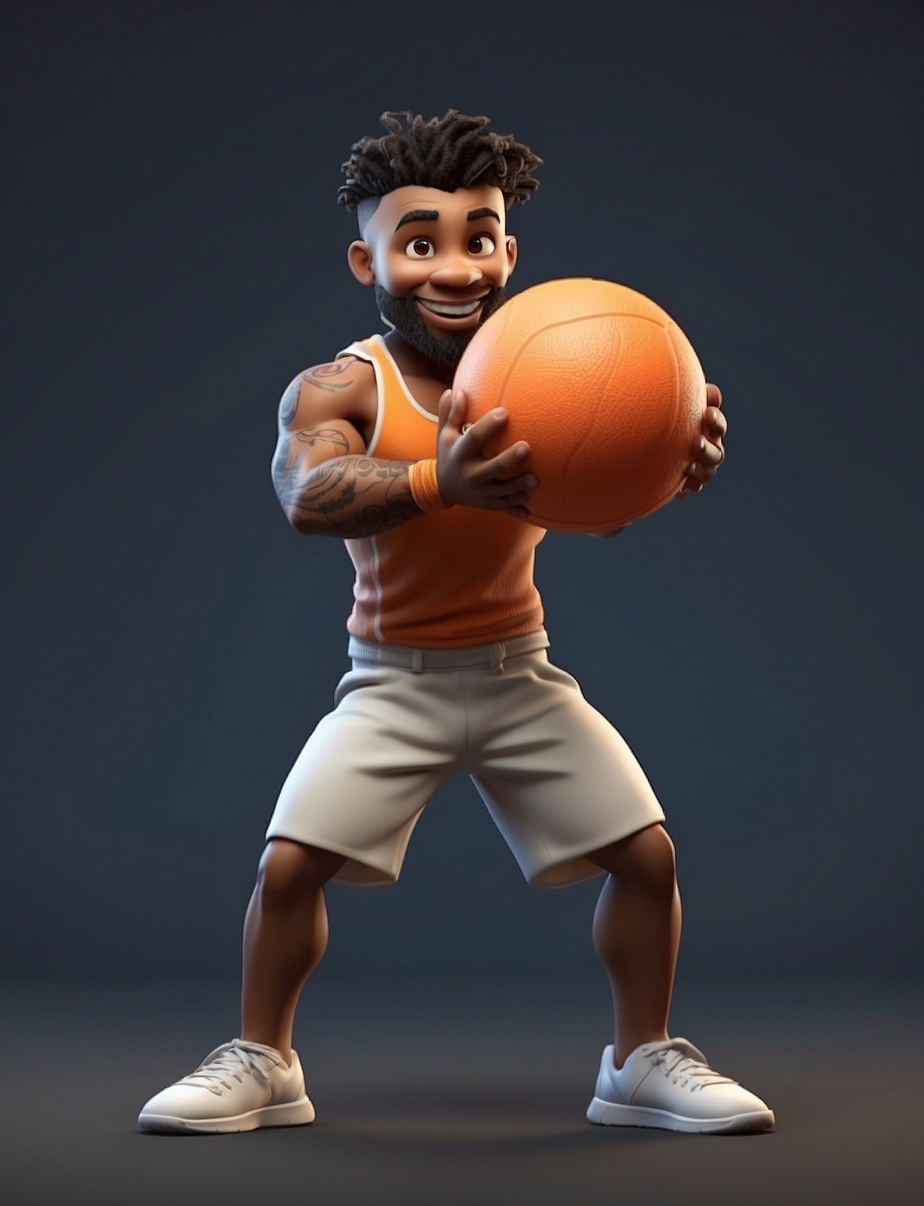3d cartoon style doing Medicine Ball Slams, posing from the right side